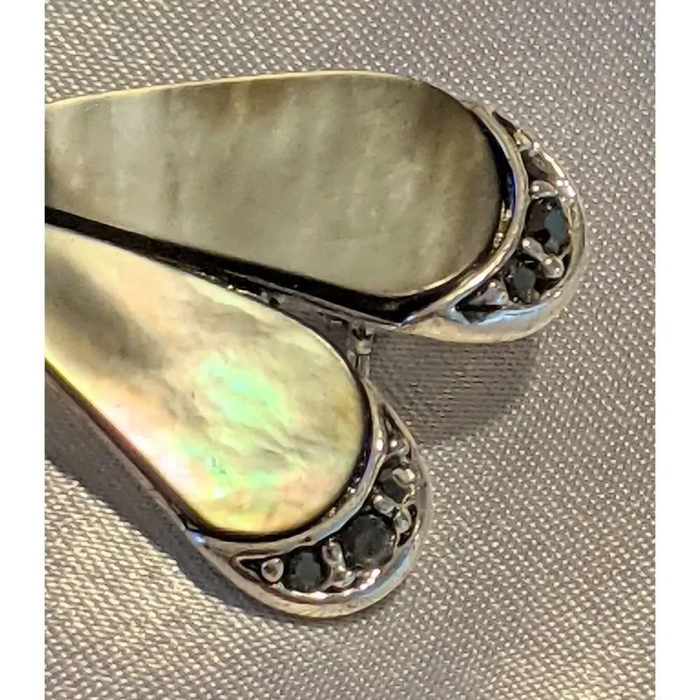 Monet Dragonfly Brooch Pin Gray Mother of Pearl Rhinestone Silver Tone Signed